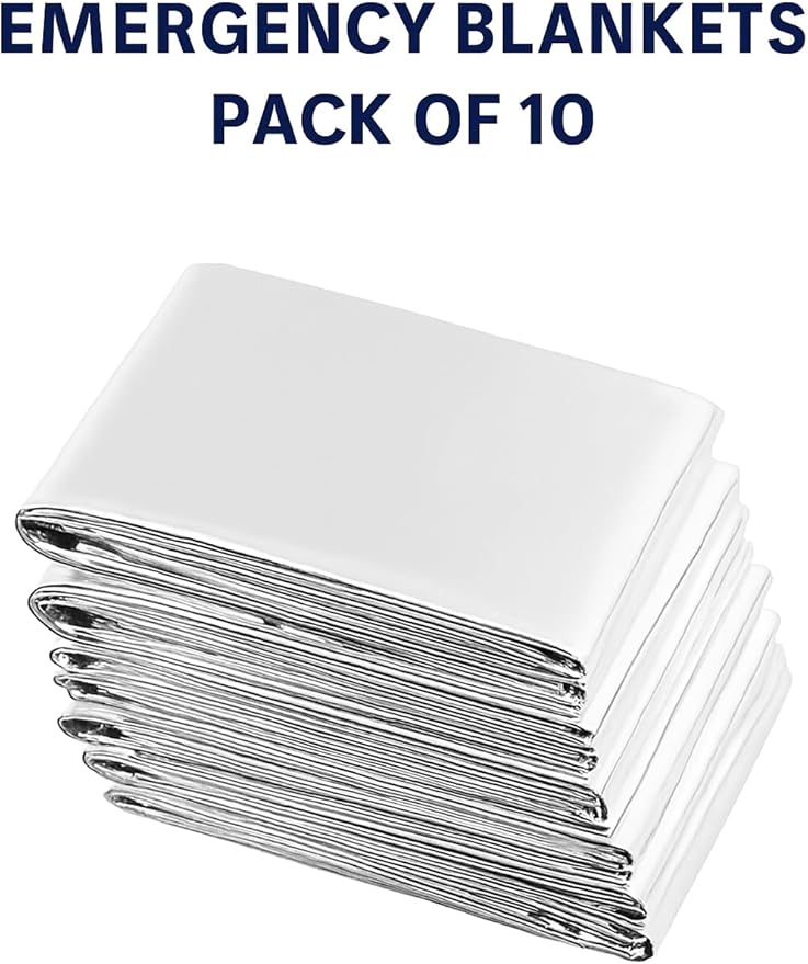 Emergency Blankets Pack of 10 – Mylar Thermal Space Blanket for Survival, First Aid, Camping, Hiking, Outdoor, Marathon, Cold Weather Protection