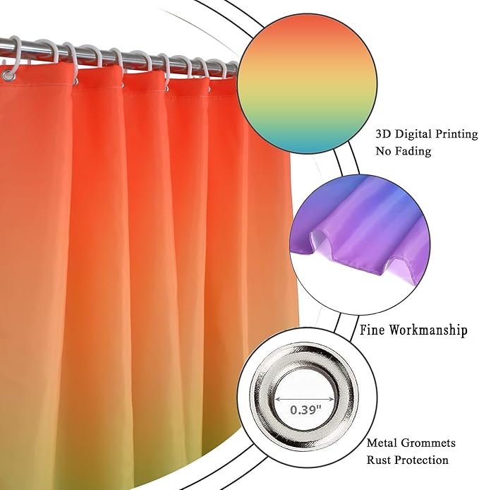 Rainbow Shower Curtain, Children Colorful Rainbow Kid Girls Cute Bathroom Curtain Waterproof Fabric Machine Washable with Hooks, 72" Wx96 L