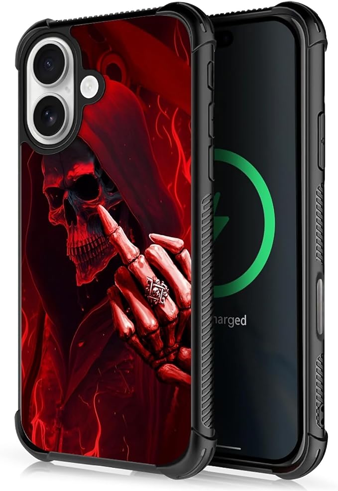 for iPhone 17 Case,for MagSafe Graphic Design for Girl Boy Soft Silicone Hard Acrylic Shock Protection Designed for iPhone 17 Gestures Funny Skull Pattern