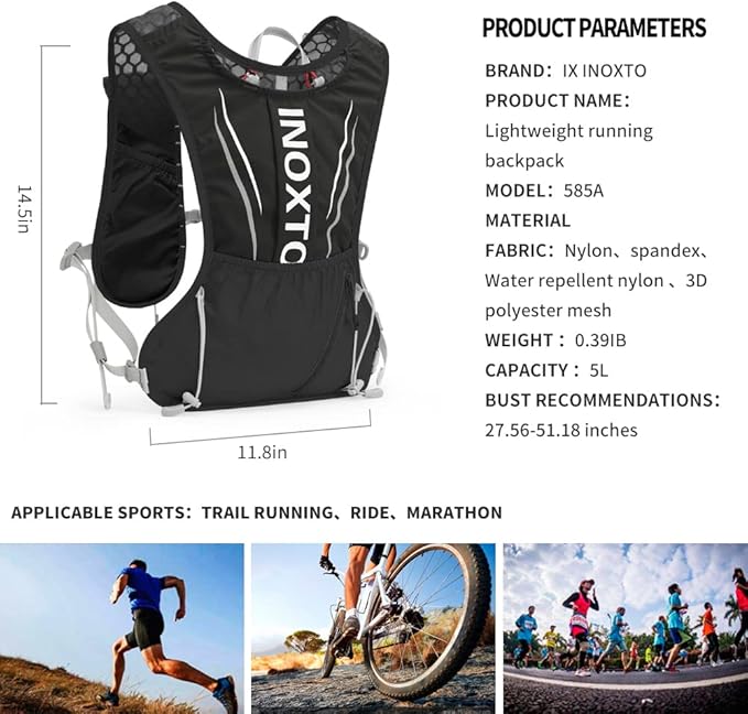 IX INOXTO Running Hydration Vest for Men Women Water Backpack for Running 3L Running Hydration Pack for Trail Running Marathon Race Hiking