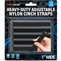 Performore Heavy-Duty Adjustable Nylon Cinch Straps | 12-Pack Durable Hook-and-Loop Fastening Cable Ties | Reusable Multi-Purpose Cord Bundlers | Black 12-Inch Wire, Hose, Tool, Rope Organizer