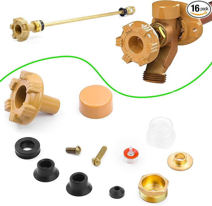 RK-17MH Outdoor Faucet Repair Kit for Woodford Model 17 Outside Faucets Parts Include Wheel Metal Handle Screws Packing Nut Washer Valve Seat Rubber and Vacuum Breaker Float Kits, 12PCS Set