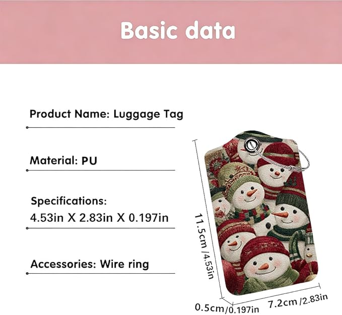 2 Pack Cute Snowman Luggage Tags for Suitcases, Festive Winter Wonder ID Tags with Privacy Cover, PU Leather Bag Identifiers, Spring Ski Trip & Summer Vacation Gift, Mother's Day, 2 Styles