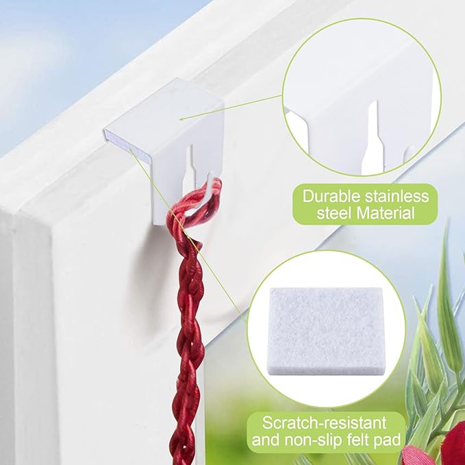 UFURAMTE Multifunctional Window Hooks, 8Pcs Stainless Steel Over Door Hooks Light Hangers for Christmas Decorations (White)