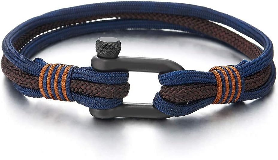 COOLSTEELANDBEYOND Men Women Steel Screw Anchor Shackle Nautical Sailor Rope Wristband Wrap Bracelet