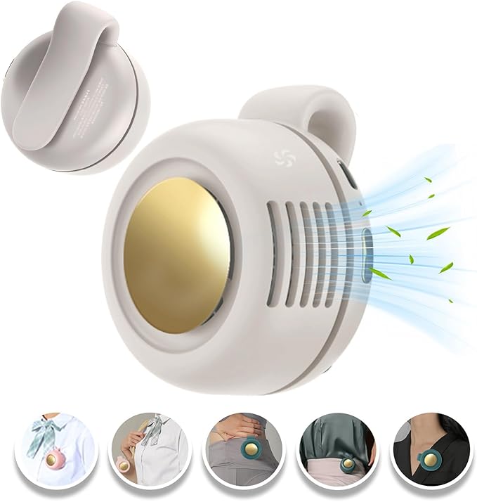 Portable Clip-On Fan, Mini USB Rechargeable 360° Rotatable Fan, 3-Speed Silent Mini Bladeless Fans (White and green)
