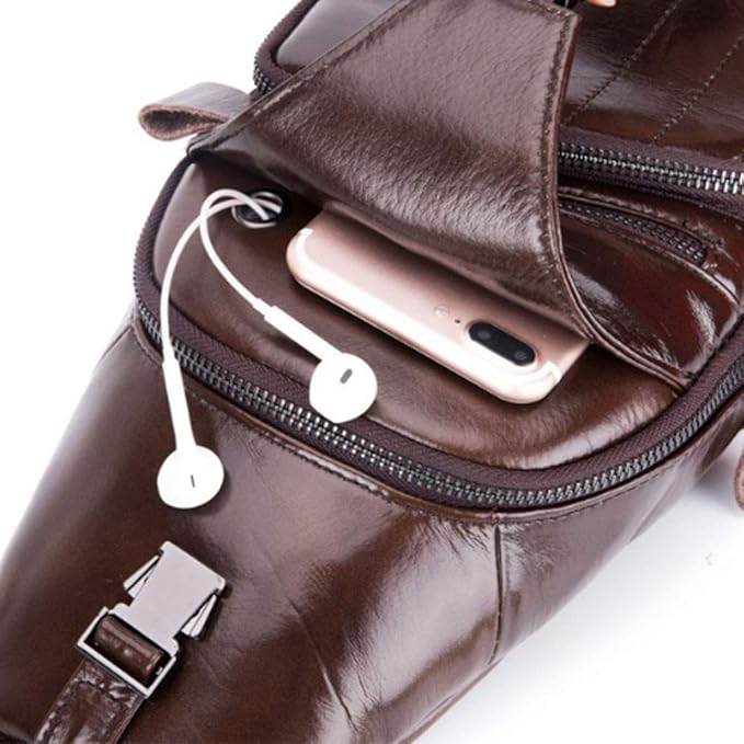 Hebetag Leather Sling Bag Crossbody Backpack for Men Women Outdoor Travel Shoulder Chest Pouch Casual Hiking Pack Casual Daypack