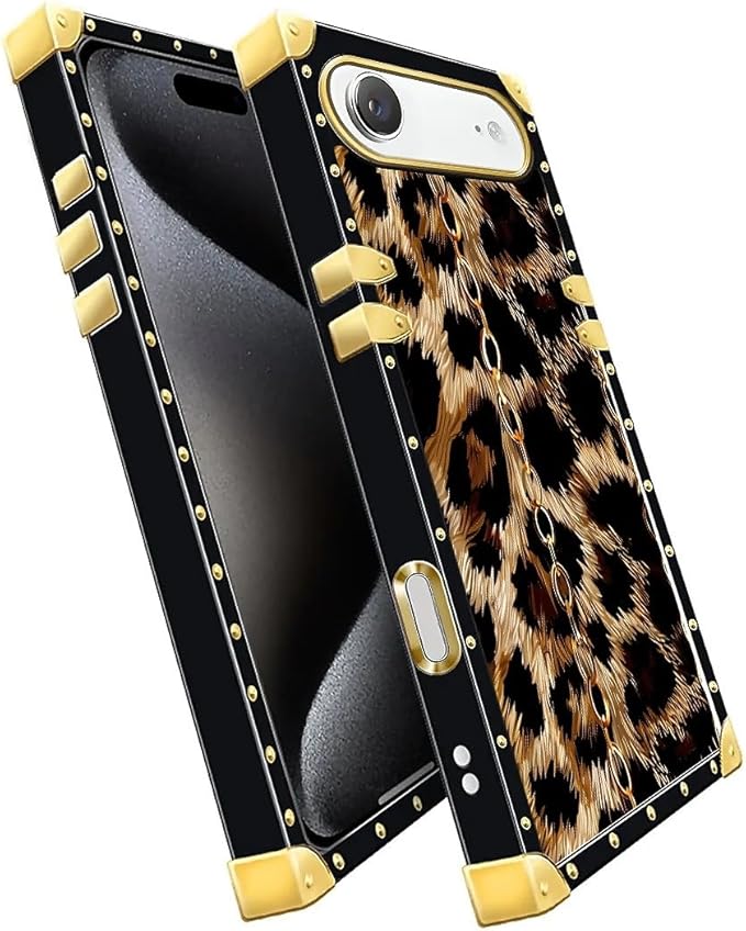 for iPhone 17 Air Case Luxury Golden Decoration for Girl Women Soft TPU Shockproof Protective Hard PC Back for iPhone 17 Air Crazy Pattern Seamless Gold Chain Leopard