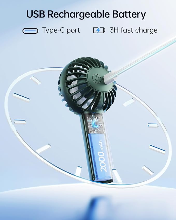 SWEETFULL Mini Portable Fan - Rechargeable Handheld Fan, 3 Speeds Personal Small Hand Gifts for Travel Essentials, Lash, Makeup, Eyelash, Kids, Girls, Women - USB, Cute Design Dark Green