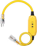 DEWENWILS 3Ft Automatic GFCI Extension Cord Outdoor, 12/3 SJTW Heavy Duty Extension Cord, Power Cord with LED Lighted 3 Prong Plug, 15A/125V/1875W, Yellow, UL Listed