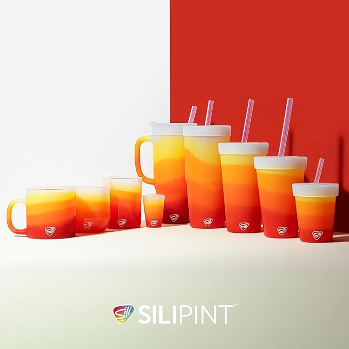 Silipint 32oz Silicone Straw Tumbler – BPA-Free, Non-Toxic, Unbreakable, Microwave, Dishwasher Safe – Perfect for Tea, Cold Water, Smoothies, Marigold - Pack of 2
