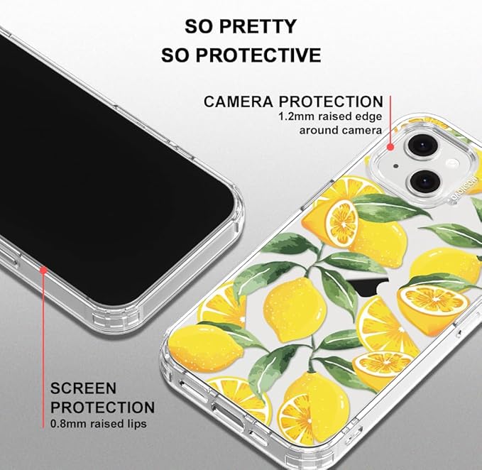 MOSNOVO for iPhone 13/14 Case | Military Grade 6.6ft Drop Tested | Clear with Lemon Design