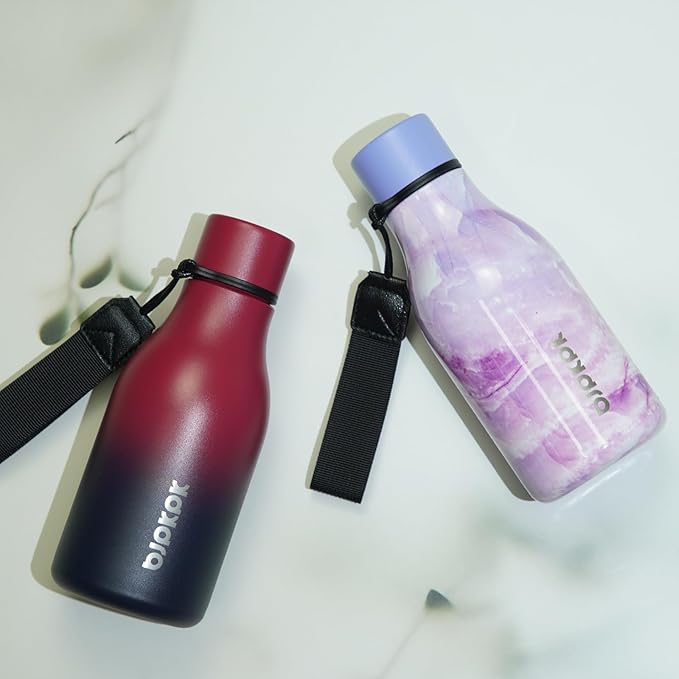 BJPKPK Insulated Water Bottles, 12oz Stainless Steel Metal Water Bottle with Strap, BPA Free Leak Proof Jugs, Mugs, Flasks, Reusable Thermal Flasks for Sports & Travel, Charming Black Red