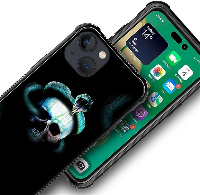 for iPhone 14 Case, Skeleton Winding Snake Pattern Graphic Design Girl Boy Soft Silicone Hard Acrylic Shock Protection for iPhone 14