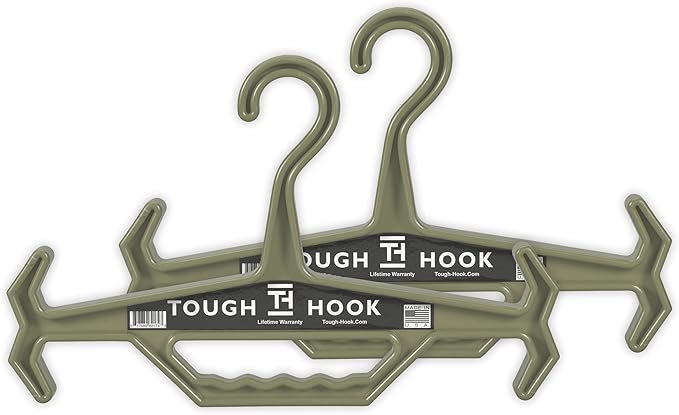 Tough Hook Original Heavy Duty Hangers – The Superhero of Hangers USA-Made, Anti-Slip ABS Resin Tactical Hanger for Police Gear, Scuba Gear & Dive BCD – DuraResin 200-lb Cap Wetsuit Hanger, 2 Foliage