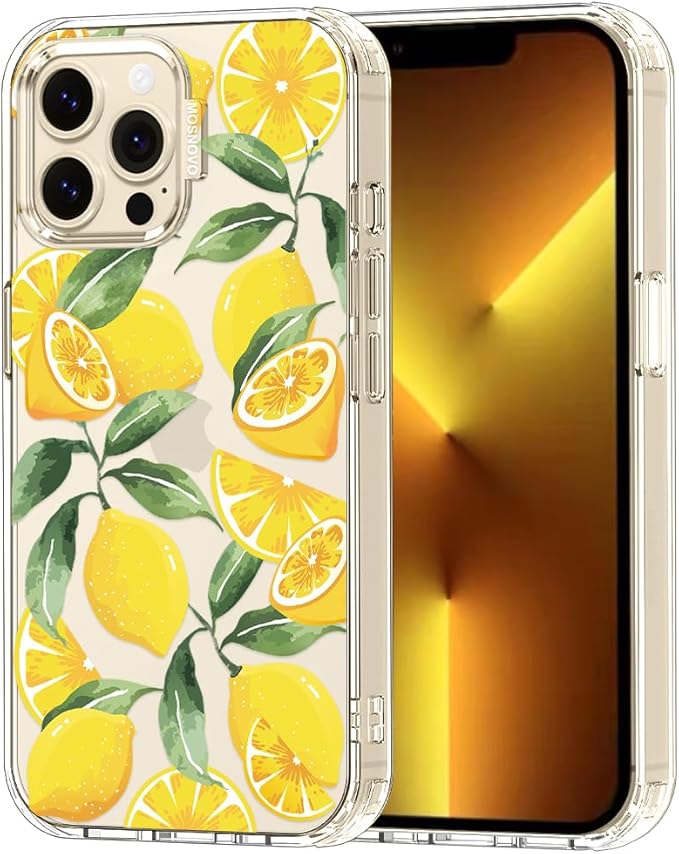 MOSNOVO Case for iPhone 13 Pro Max, [Buffertech 6.6ft Military-Grade Drop Protection] [Anti Peel Off Tech] Clear TPU Bumper Phone Case Cover Design - Lemon
