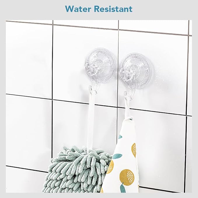 Suction Hooks 2 Packs, Clear Powerful Push and Lock Vacuum Suction Cup, Multi-Purpose Suction Shower Hooks for Front Door Window Glass Kitchen Towel Loofah Utensils