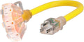 PlugSaf 1 FT 12/3 Gauge Outdoor Extension Cord with Multiple Outlets Light Indicator, Flexible Weatherproof 3 Outlet Heavy Duty Extension Cord Waterproof Yellow, 15A 1875W 12AWG SJTW, ETL Listed
