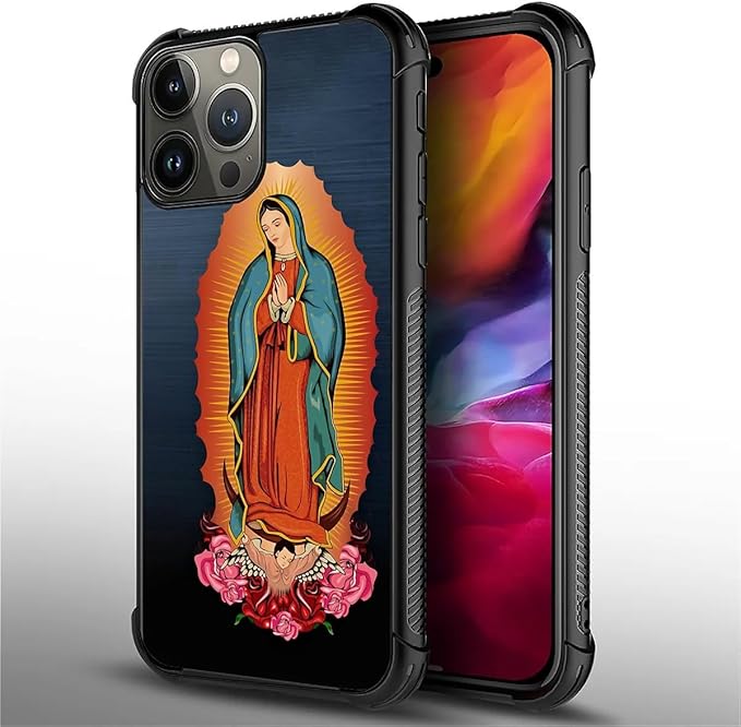 for iPhone 15 Pro Case, Red Virgen Guadalupe Pattern Graphic Design Girl Boy Soft Silicone Hard Acrylic Shock Protection for iPhone 15 Pro