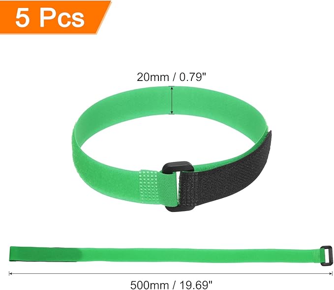 MECCANIXITY 5Pcs Reusable Battery Tie Down Straps,0.8x20" Green Nylon Multipurpose Battery Hold Down Adjustable Cinch Strap Hook Loop Fastening Tie for Quadcopters FPV RC Drone Boat Car