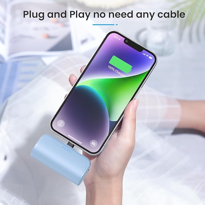 [2 Pack]Mini Portable Charger for iPhone,5200mAh Ultra-Compact Fast Charging Power Bank Cordless Small Battery Pack Compatible with iPhone 14/14 Pro Max/13/13 Pro/12/11/XR/8/7(Light Green+Light Blue)