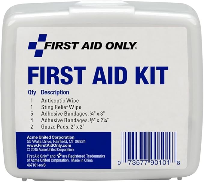 First Aid Only PhysiciansCare On-The-Go Emergency First Aid Kit for Home, Work, and Travel, 13 Pieces (Antiseptic wipes, Sting Relief wipes, Gauze pads, Bandages)