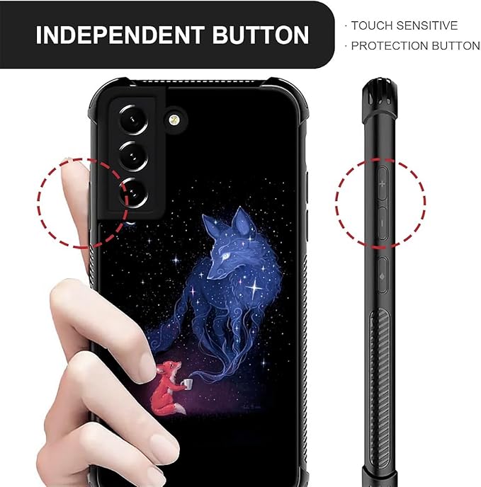 for Samsung Galaxy S21 Case, Galaxy Fox Wolf Pattern Graphic Design Girl Boy Soft Silicone Hard Acrylic Shock Protection for Samsung Galaxy S21