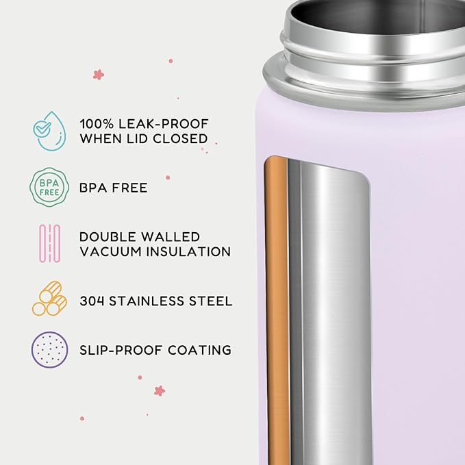 Fijinhom 12oz Kids Water Bottle for School, Toddler Bottles with Straws, Stainless Steel Vacuum Insulated Water Bottle for Boys&Girls, Leak-Proof, BPA-Free, Luck