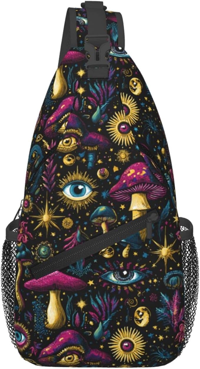 Psychadelic Trippy Art Sling Bag Crossbody Travel Hiking Chest Backpack Shoulder Daypack For Women Men