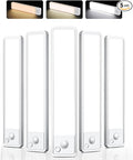 Under Cabinet Lighting: 8 Inch 3-Color Dimmable Rechargeable Motion Sensor Lights Indoor - Battery Operated Lights - Closet Light Magnetic Led Light for Kitchen Home Bathroom Counter 5 Pack