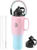 RAYMYLO Insulated Water Bottle 40oz (Cold for 48 Hrs), Stainless Steel Water Bottle with Handle & Straw Lid & Paracord Handle, Triple Wall Vacuum Leakproof Travel Flask, Fit in Any Car Cup Holder