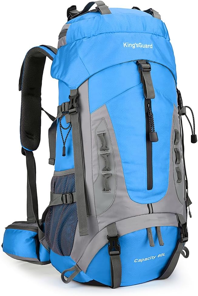 King'sGuard 60L Hiking Backpack for Men and Women Lightweight Camping Hiking Backpack with Rain Cover Large Waterproof Travel Backpack Backpacking Pack (Blue)