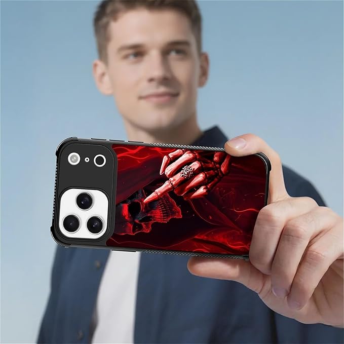 for iPhone 17 Pro Max Case,for MagSafe Graphic Design for Girl Boy Soft Silicone Hard Acrylic Shock Protection Designed for iPhone 17 Pro Max Gestures Funny Skull Pattern