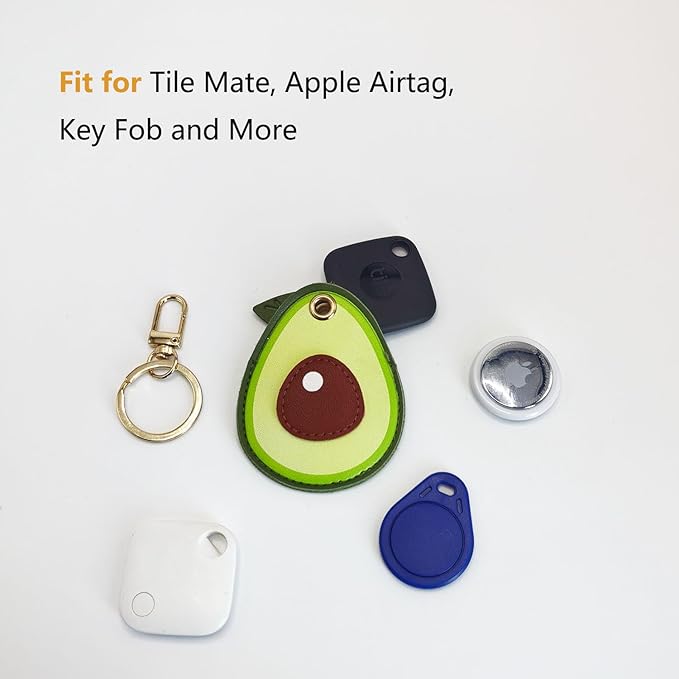 Universal Smart Tag Holder Fit for Tile Mate, AirTag, Galaxy SmartTag, eufy SmartTrack Link, Key Fob, Leather Cute Air Tracker Case with Key Rings, (Avocado)