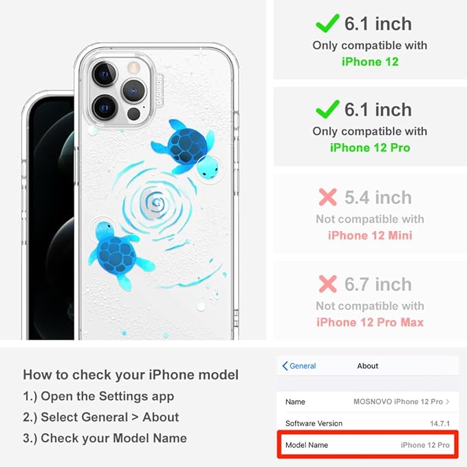 MOSNOVO Case for iPhone 12 & iPhone 12 Pro, [Buffertech 6.6ft Military-Grade Drop Protection] [Anti Peel Off Tech] Clear TPU Bumper Phone Case Cover Design - Space Turtle