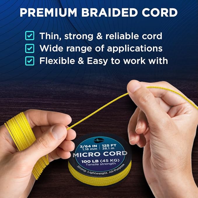 TECEUM Micro Paracord – 1.18 mm X 125 ft – Micro Utility Cord – Thin Braided Paracord Rope – Best for Crafting, DIY Projects, Fishing, Camping – Wind Chime Replacement – Survival Strong String