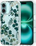 MOSNOVO Case for iPhone 16 Plus, [Buffertech 6.6ft Military-Grade Drop Protection] [Anti Peel Off Tech] Clear TPU Bumper Phone Case Cover Design - Eucalyptus