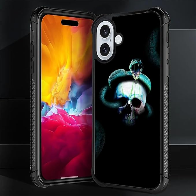 for iPhone 16 Case, Skeleton Winding Snake Pattern Graphic Design Girl Boy Soft Silicone Hard Acrylic Shock Protection for iPhone 16