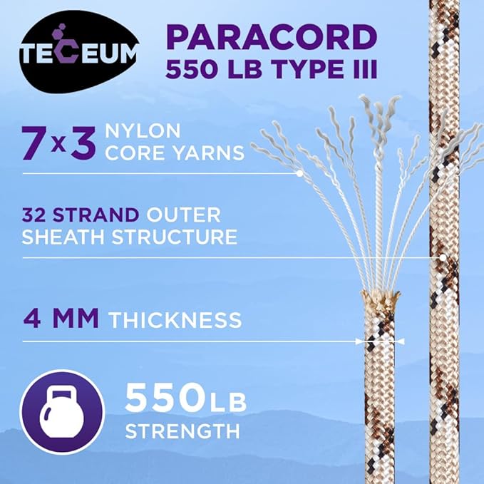 TECEUM Reflective Paracord Rope 1000 – 1000ft/200ft/100ft/50ft – 40+ Colors – Glow in The Dark – para Cord – Utility Rope for Survival, Hunting & Camping Gear – Nylon String, Camping Rope, Tent Cord