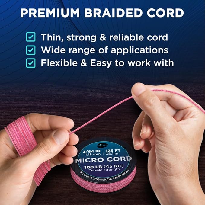 TECEUM Micro Paracord – 1.18 mm X 125 ft – Micro Utility Cord – Thin Braided Paracord Rope – Best for Crafting, DIY Projects, Fishing, Camping – Wind Chime Replacement – Survival Strong String