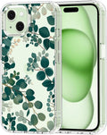 MOSNOVO Case for iPhone 15, [Buffertech 6.6ft Military-Grade Drop Protection] [Anti Peel Off Tech] Clear TPU Bumper Phone Case Cover Design - Eucalyptus