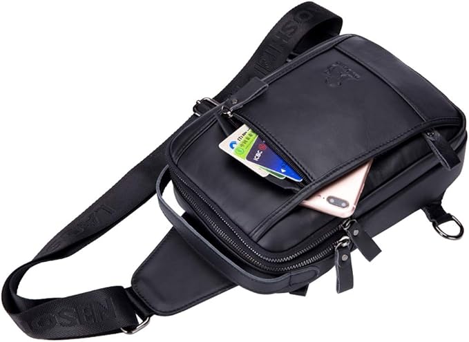 Leather Sling Bag Backpack for Men Women Outdoor Travel Hiking Business Shoulder Crossbody Chest Pouch Pack Casual Work Office Handbag Tote