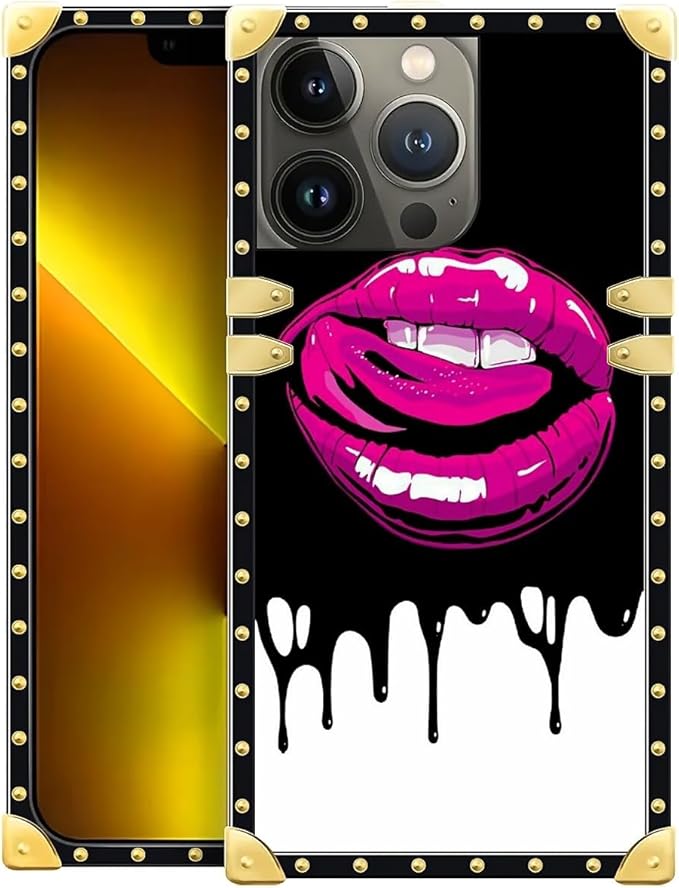 Compatible with iPhone 13 Pro Case, Black White Red Slap Sexy Luxury Golden Decoration for Girl Women Soft TPU Shockproof Protective Hard PC Back for iPhone 13 Pro