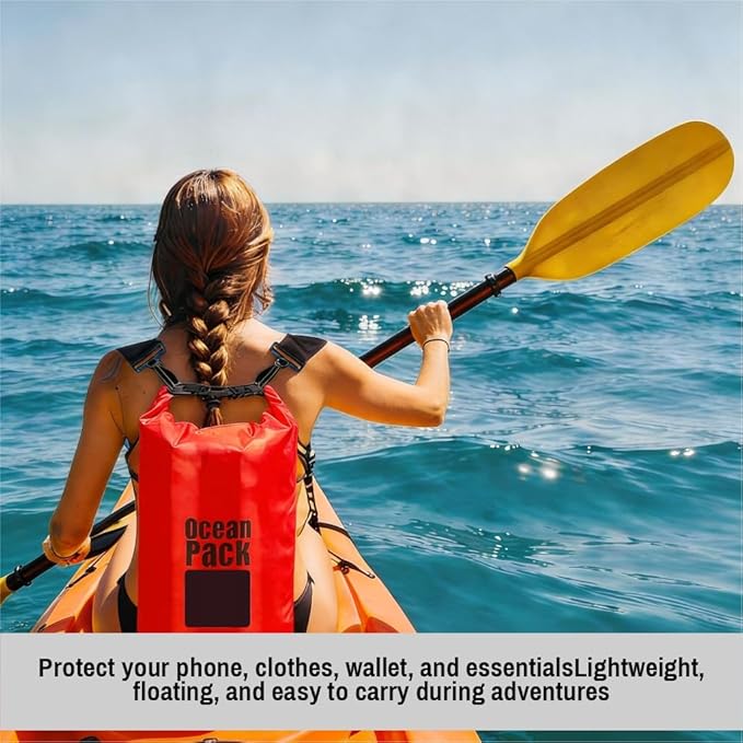 Waterproof Dry Bag Backpack Set of 3 (2L 5L 10L) – PVC Roll Top Waterproof Bags for Kayaking, Camping & Travel – Floating Compression Dry Pack for Outdoor Gear (Red, Light Green, Orange)