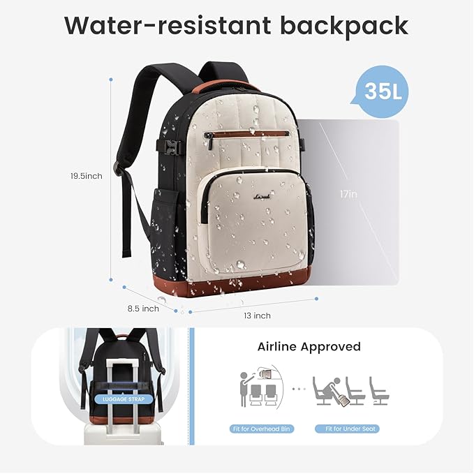 LOVEVOOK Laptop Backpack for Women with Giant Tumbler Holder Pocket,17 Inch Puffer Travel College Work Backpack Purse for Teacher Nurse,Casual Laptop Bag Computer Back Pack Daypack,White-Black-Brown