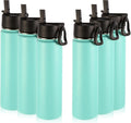 Volhoply 24oz Insulated Water Bottle With Straw Bulk 6 Pack,Metal Wide Mouth Water Bottles With Handle Lid Keep Cold,Reusable Double Wall Cups,Powder Coated Sport Bottle For Holder(Mint,6 Count)