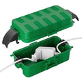 FLEMOON IP55 Outdoor Electrical Box Waterproof with Detachable Awning Covers, 8.3 x 4.1 x 3.7 inch Weatherproof Extension Cord Cover, Easy Installation for Outdoor Plug, Outlet, String Lights, Green