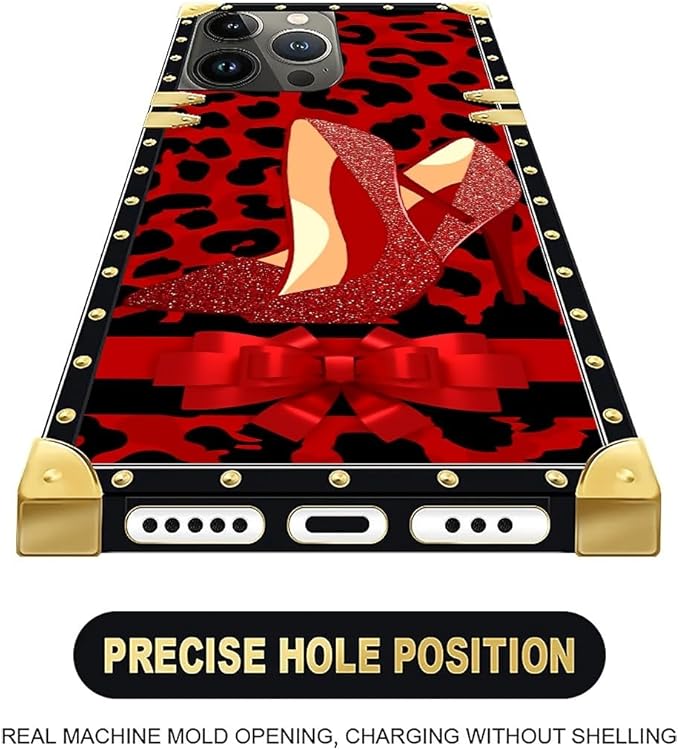 Compatible with iPhone 16 Pro Case, Elegant High Heels Luxury Golden Decoration for Girl Women Soft TPU Shockproof Protective Hard PC Back for iPhone 16 Pro