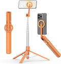 TONEOF 68" Magnetic Selfie Stick Tripod with Aluminum Strong Magnetic Holder for Magsafe, 360° Rotatable Travel Phone Tripod Stand with Metal Ring & Rechargeable Remote for iPhone/Android（Orange）