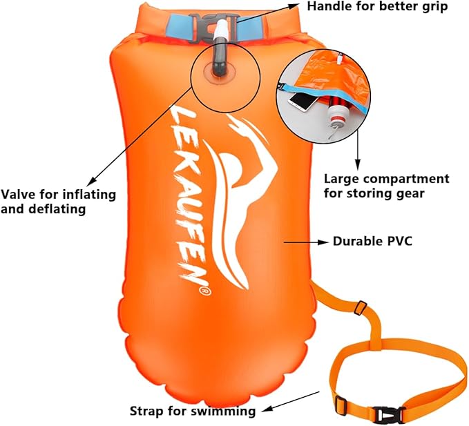 Swim Buoy for Open Water 2 Pack, 20L Swim Safety Float Waterproof Dry Bag for Swimmers Triathletes Kayakers Snorkelers, Swimming Pull Buoy for Safer Swim Training (Orange & Pink)